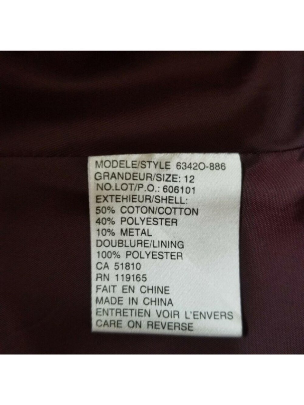 Tribal Women’s Long Sleeve Lined Burgundy Button-Up Coat Jacket Size 12 - Picture 9 of 16